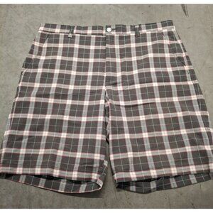 Footjoy Mens Plaid Golf Shorts Gray White & Pink Size 36 Belt Loops Flat Front